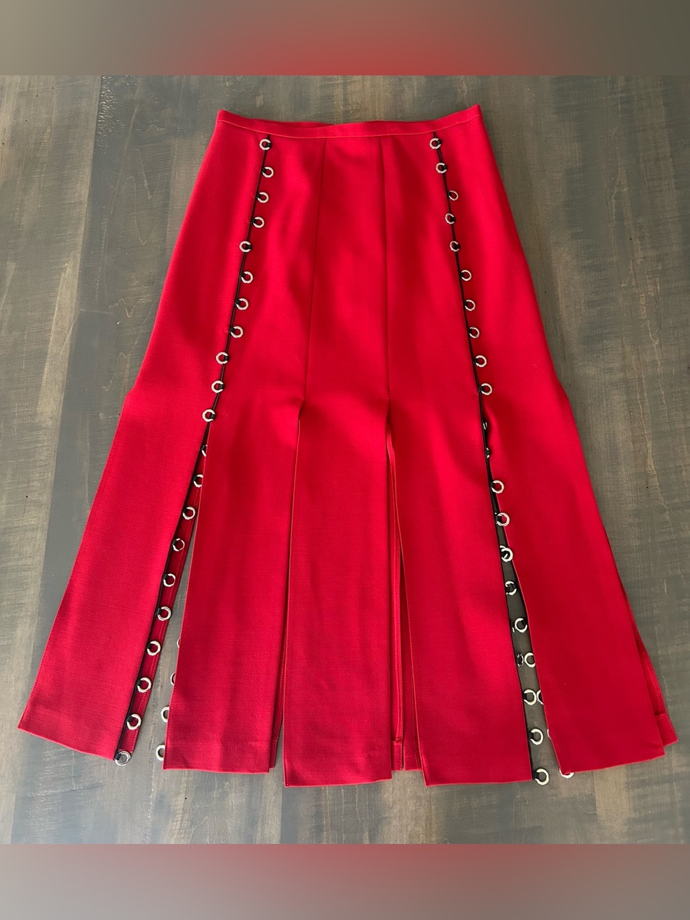 NWT Beatrice b. Red Midi Skirt with Grommet Paneled Detail